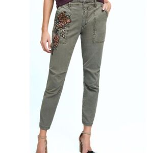 Anthropologie Green/Moss Embroidered Wanderer Utility Cargo Pants Size 26